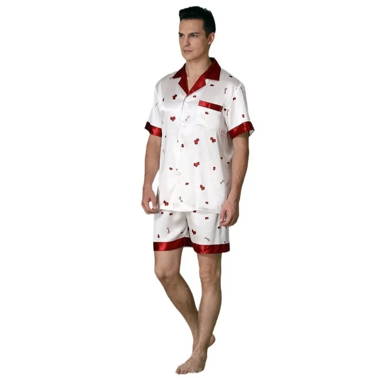European Size Men's Large Size Loose Loungewear Summer Men's Breathable Thin Short-sleeved Shorts Ice Silk Pajamas Set