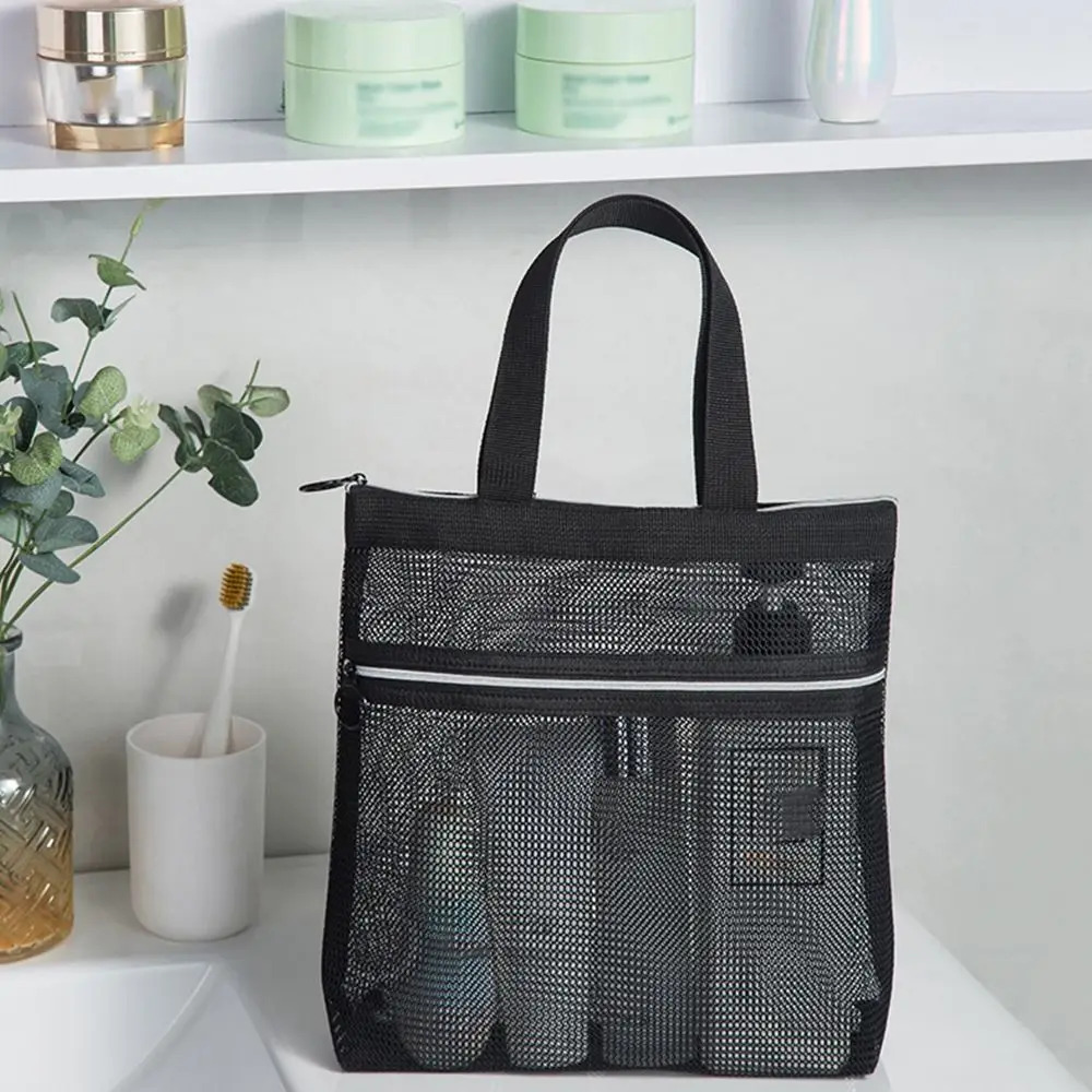 

Portable Mesh Toiletry Bag Transparent Hollow Shower Tote Handbag Outdoor Travel Vacation Beach Bag Toiletry Cosmetic Bag
