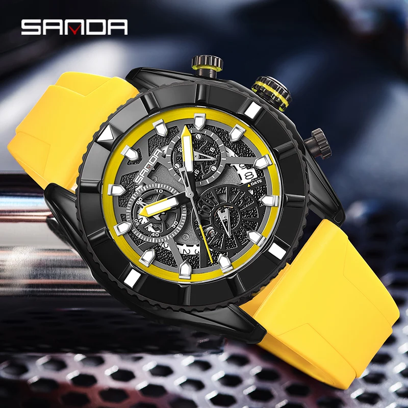 Sanda 5309 New Foreign Trade Quartz Men's Three Eyes and Six Pin Watch Fashion Trend Outdoor Waterproof Simple Calendar Table withered young men s outdoor oversized loose straight tube casual pants european and american foreign trade cotton work wear pa