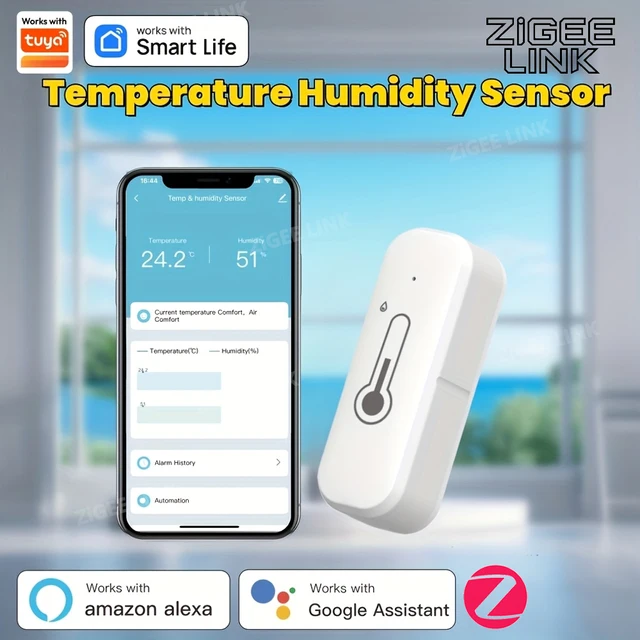 Tuya Zigbee Temperature Humidity Sensor Smart Home Device Compatible Works with Google Home Alexa for Environmental Monitoring
