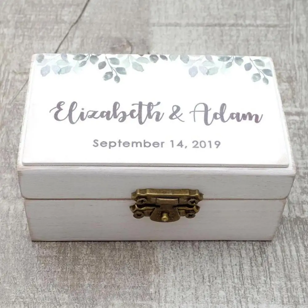 Custom Wedding Ring Box Personalized Ring Bearer Box Valentines Engagement Rings Holder Customized Your Names and Date rustic ring bearer box custom groom