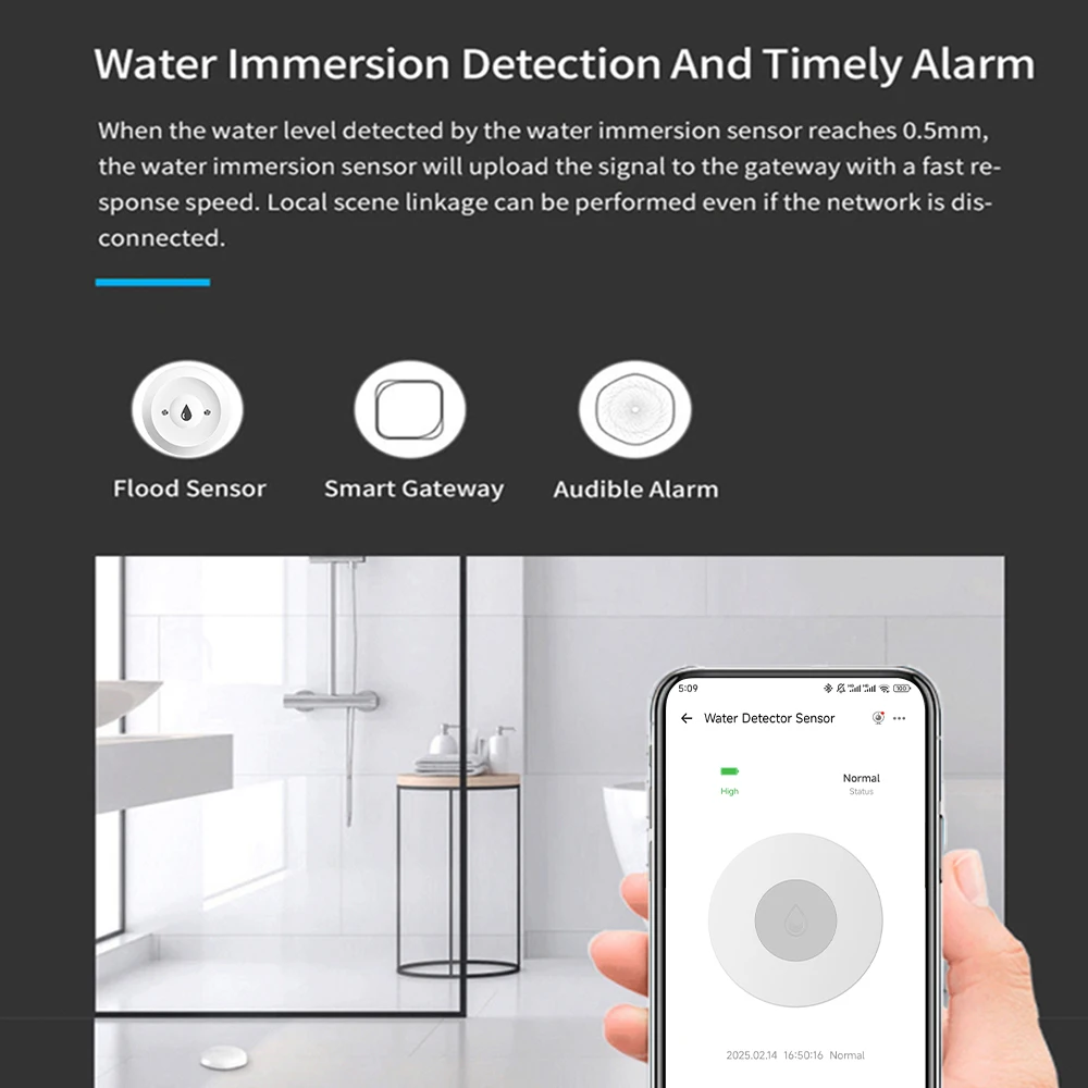 Haozee Zigbee Water Sensor Flood Leak Detector App Remote Monitoring for Kitchen