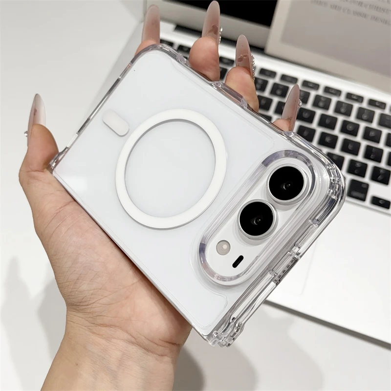 Crystal Clear Magnetic Phone Case with Shockproof Protection and Wireless Charging Compatibility