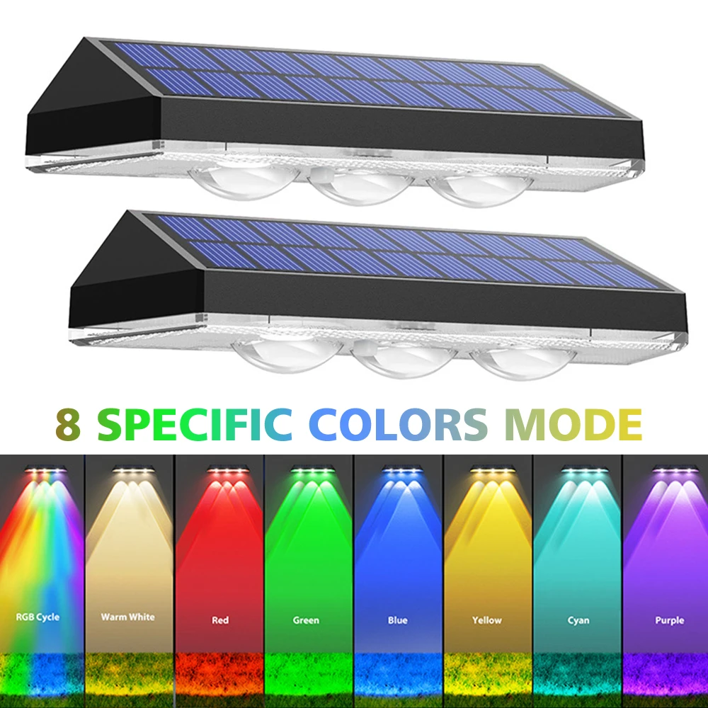 2pcs LED Solar Wall Lamp 3 LED Waterproof Solar Powered Wall Lamp Colorful Light Courtyard Decoration for Garden Porch