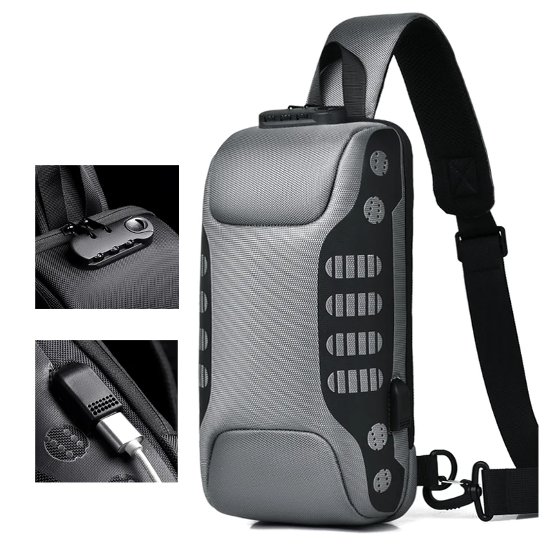 

Anti Theft Chest Bag for Men Sling Pack USB Charging Male Shoulder Bags Multifunction Travel Short Messenger Crossbody Bag
