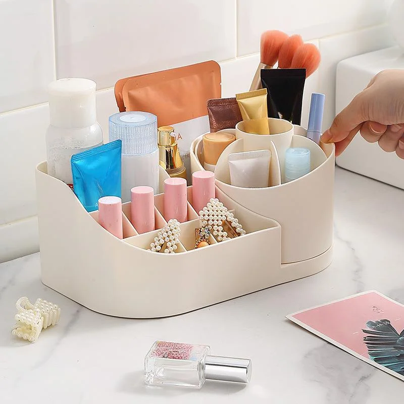 Portable Cosmetics Storage Box with Compartment,Desktop Large Capacity Pencil Case,Rotating Pencil Case,Makeup Brush Storage Box