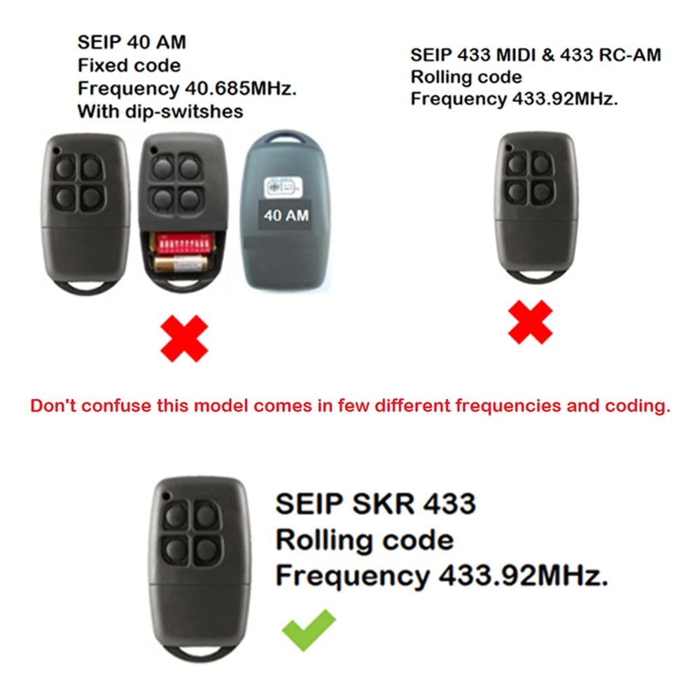 For SEIP Remote Control 433.92MHz Rolling Code Compatible With SEIP SKR433 SKRJ433 SKR433-1 SKR433-3 Gate Remote Control Garage 2