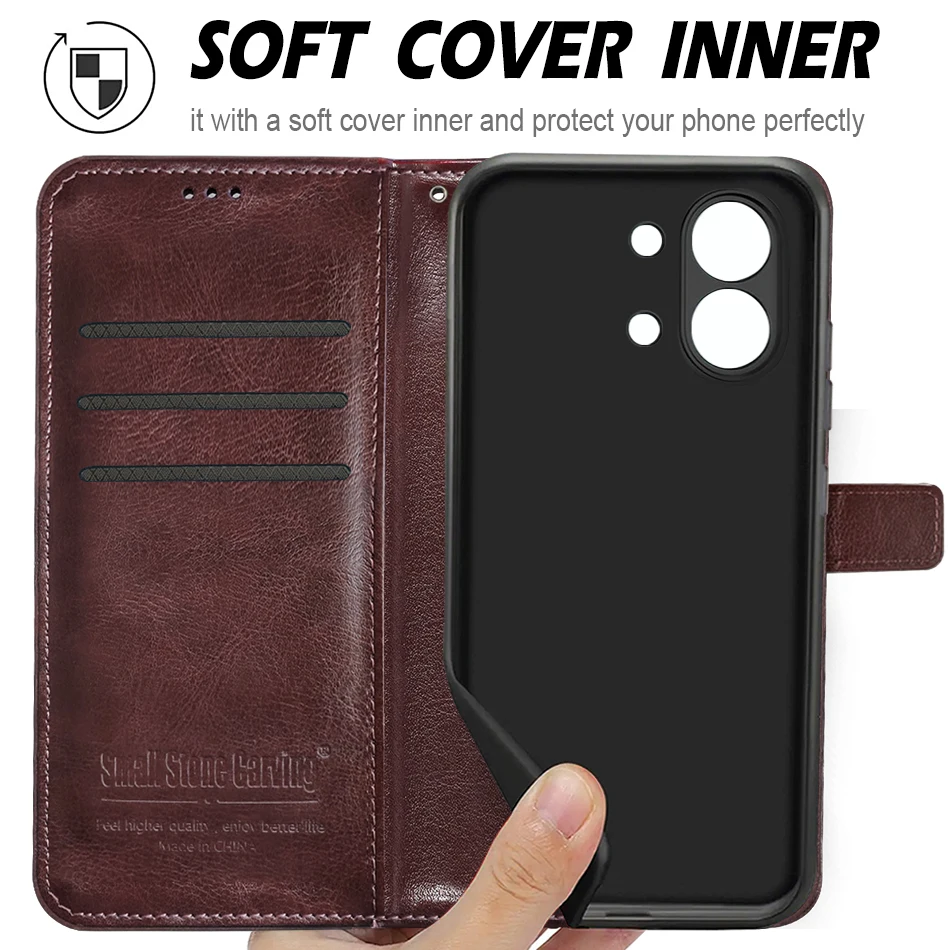 Leather Flip Wallet Phone Case with Magnetic Stand