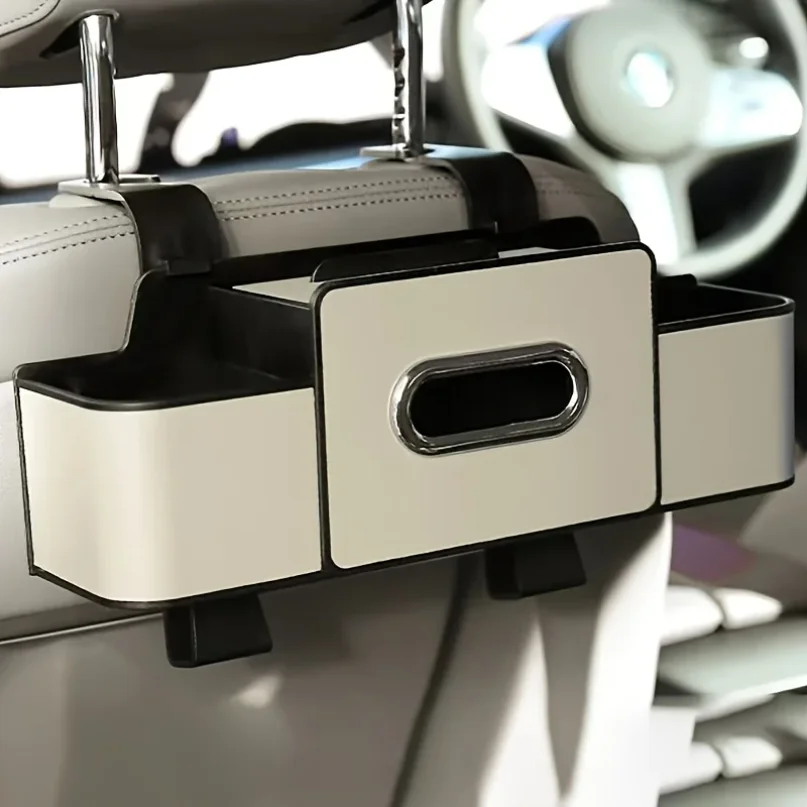 Organizer per Sedile Auto con Scatola in ABS e Porta Fazzoletti Doppio spazio per snack/bevande. Facile da Installare, Resina Durevole per Tutte le Auto. - Image 3