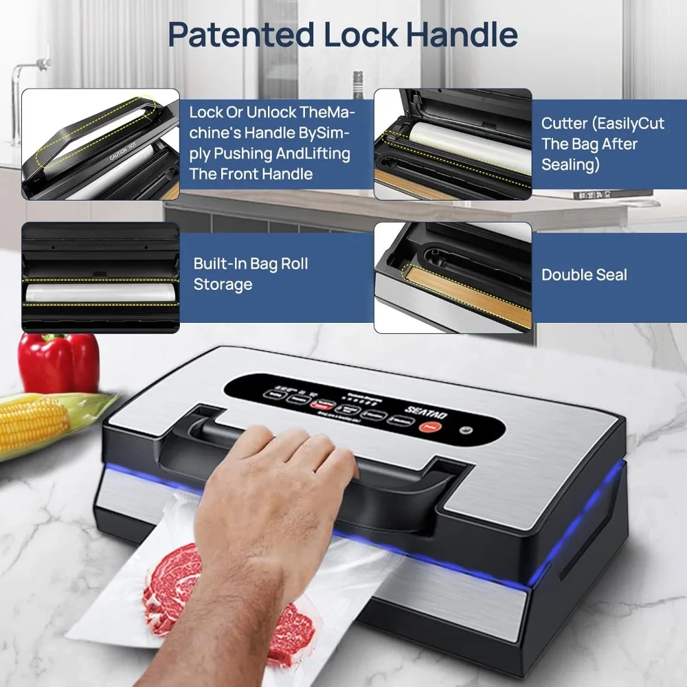 SEATAO VH5188 Automatic Vacuum Sealer Machine, 90kPa Multifunction Commercial Vacuum Food Sealer for Food Preservation