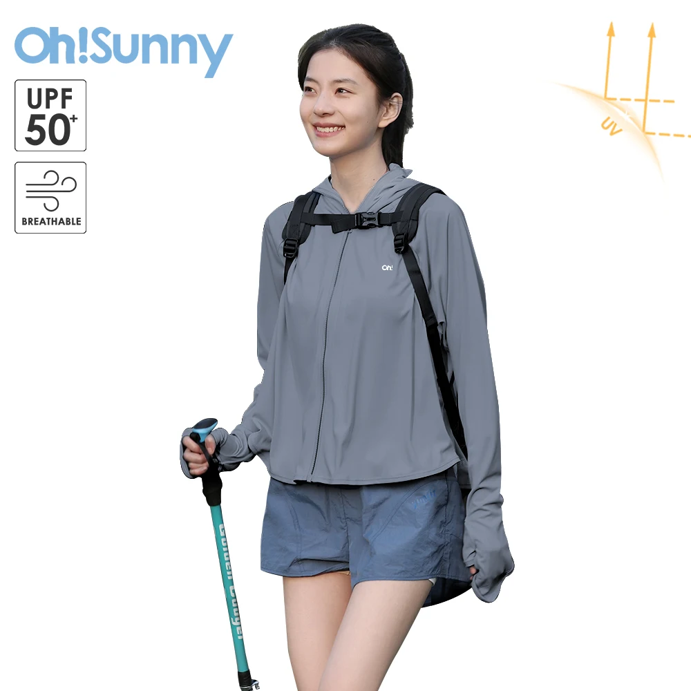 OhSunny Women Jackets Sun Protection Anti-UV Hiking Apparel Breathable Long Sleeve Hooded Coat for Summer Outdoors Camping