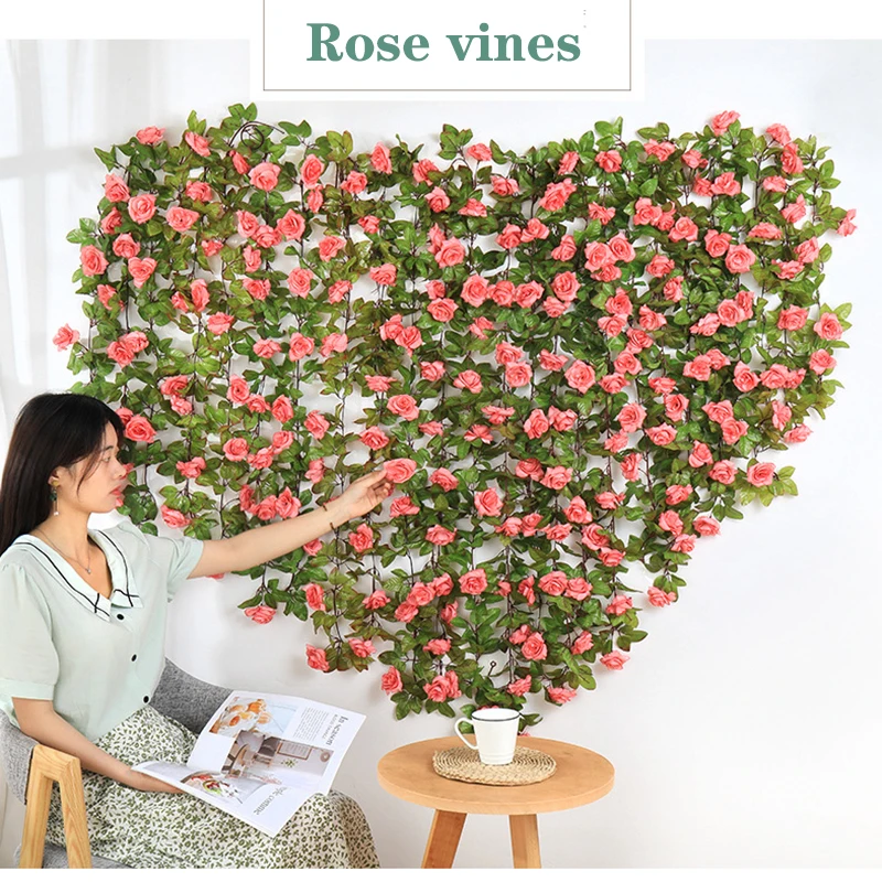 Silk Artificial Rose Vine Hanging Garland for Elegant Wall and Home Decoration