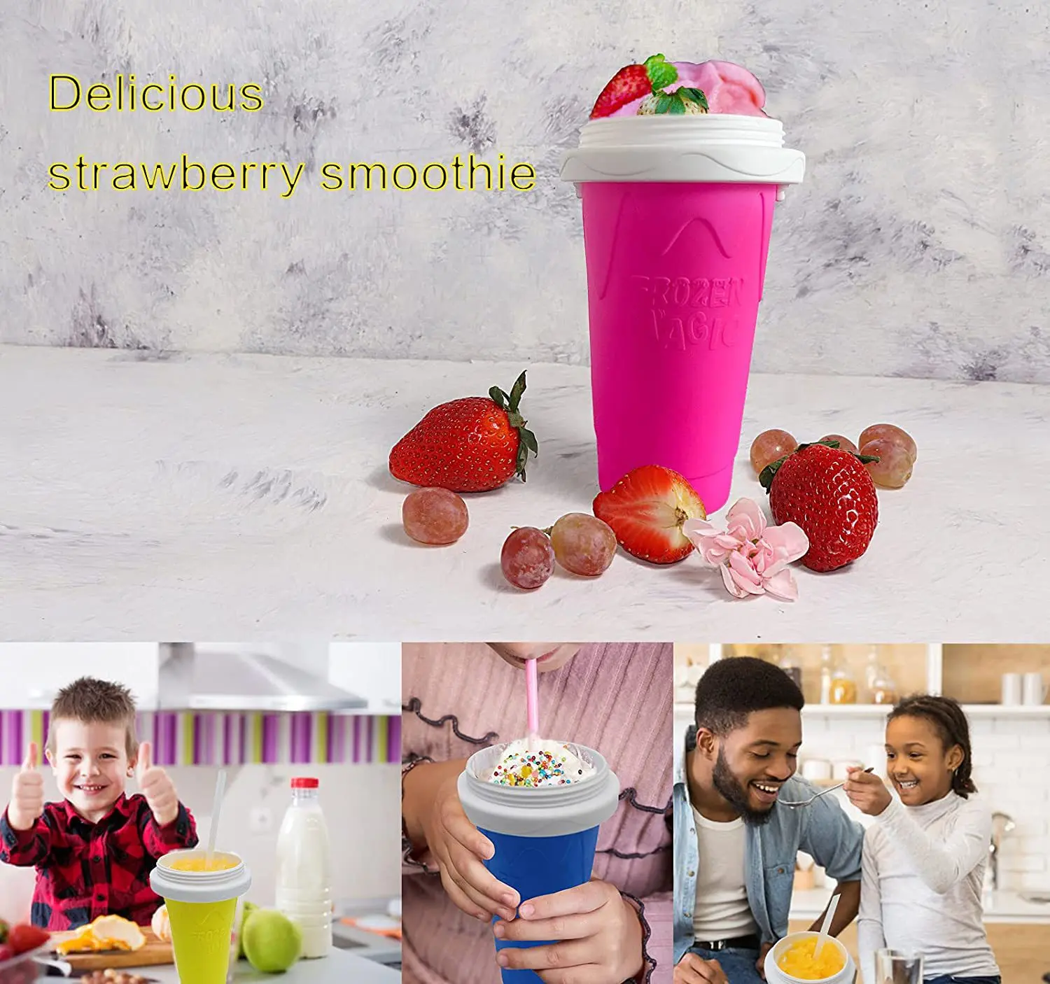 Slushie Maker Cup, Magic Quick Frozen Smoothies Cup, Aluminum Cooling Cup Double Layer Squeeze Cup Slushy Maker, Homemade Ice Cream Maker DIY It for