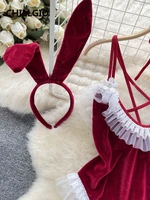 CHILLGIO Women Velour Strappy Bodysuits Fashion Erotic Suits Bodycon Backless Combination Catsuits Sexy Lace Patchwork Rompers - Image 5
