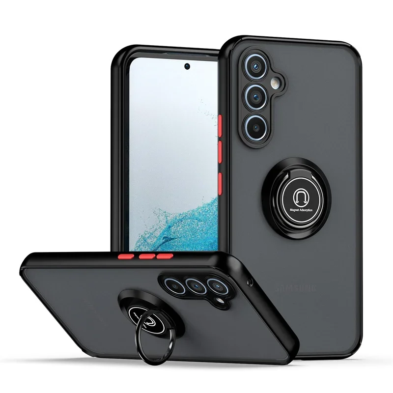 Shockproof Matte Armor Case with Magnetic Ring Holder - Sleek and Durable Protection Cover