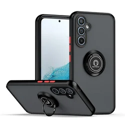 Shockproof Matte Armor Case with Magnetic Ring Holder - Sleek and Durable Protection Cover - Samsung A52 (Black - Red)