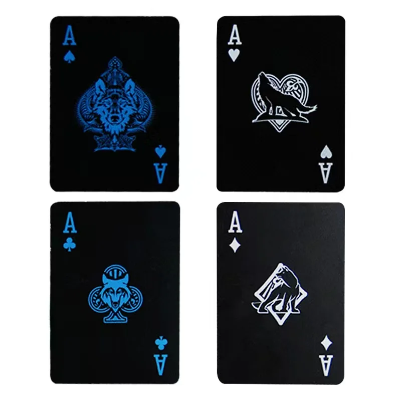 Description Picture 4 of item2025 New Black Waterproof Plastic PVC Playing Cards Sets Wolf Classic Magic Tricks Poker Creative Gift for Party Adult