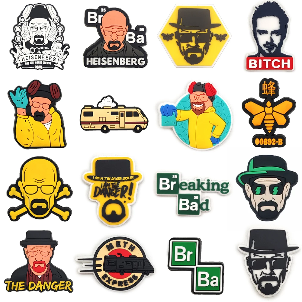 

Hot TV Series Breaking Bad Shoe Charms Shoes Decorations Accessories for Clogs Sandals Garden PVC Shoe Buckle Unisex Party Gifts