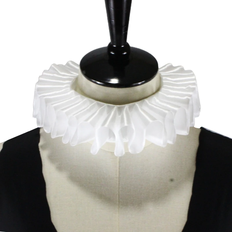 

Women Romantic Ribbon Bow Ruffled Fake Collar Victorian Neck Ruff White Clown Choker Cosplay Costume 10CF