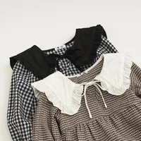 Ins Spring Autumn Toddler Girls Dress Cotton Lace Lapel Infant Babys Girls Dress Loose Long Sleeve Plaid Young Kids Girls Dress 3