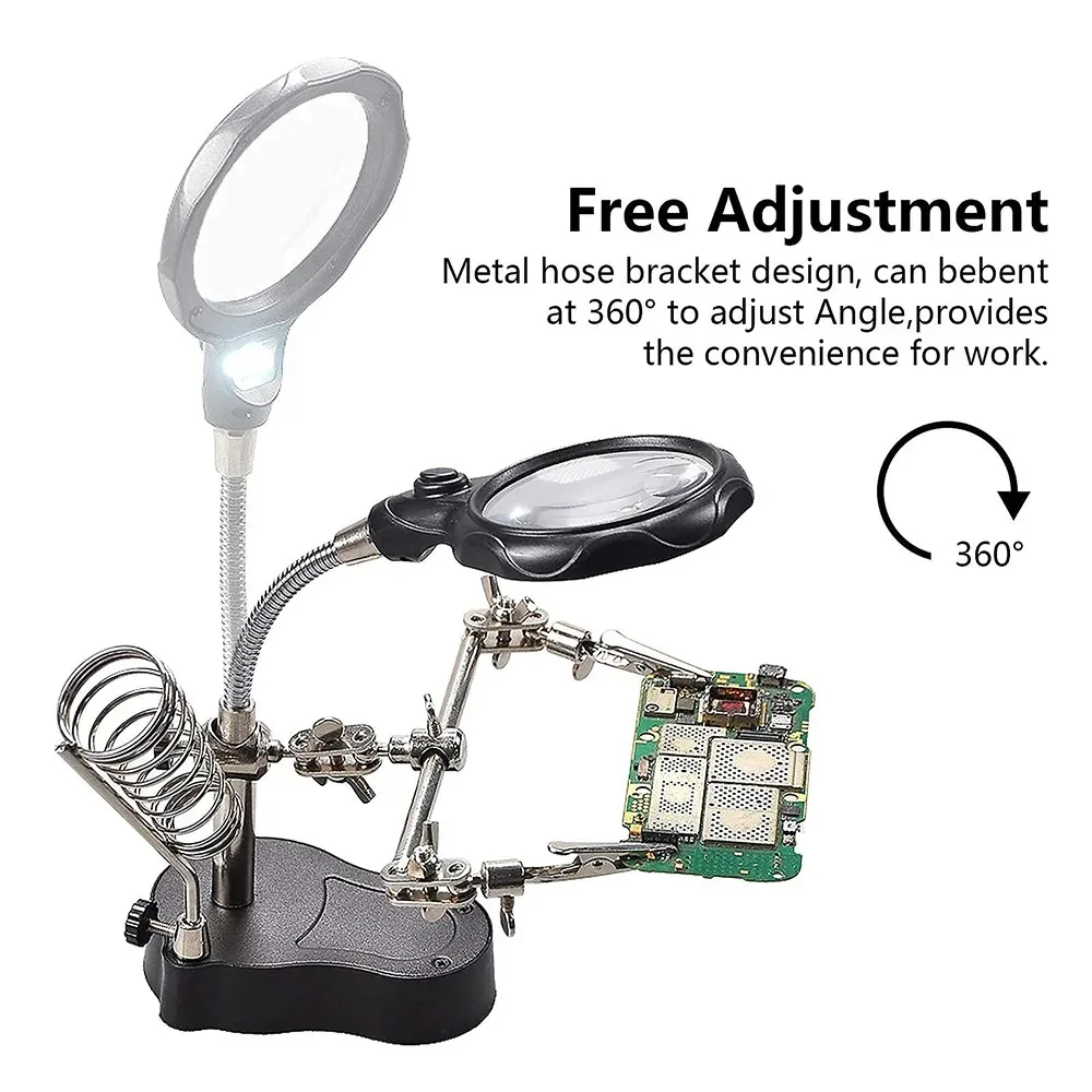 3.5X 12X Welding Auxiliary Clip Magnifier Electric Soldering Iron Circuit Board Bracket Tools