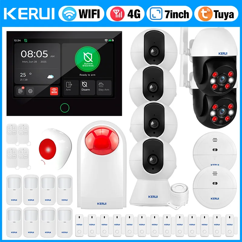 4G WIFI Home Alarm System 7 inch Large Touch Screen Alarm Panel Tuya Smart Anti-