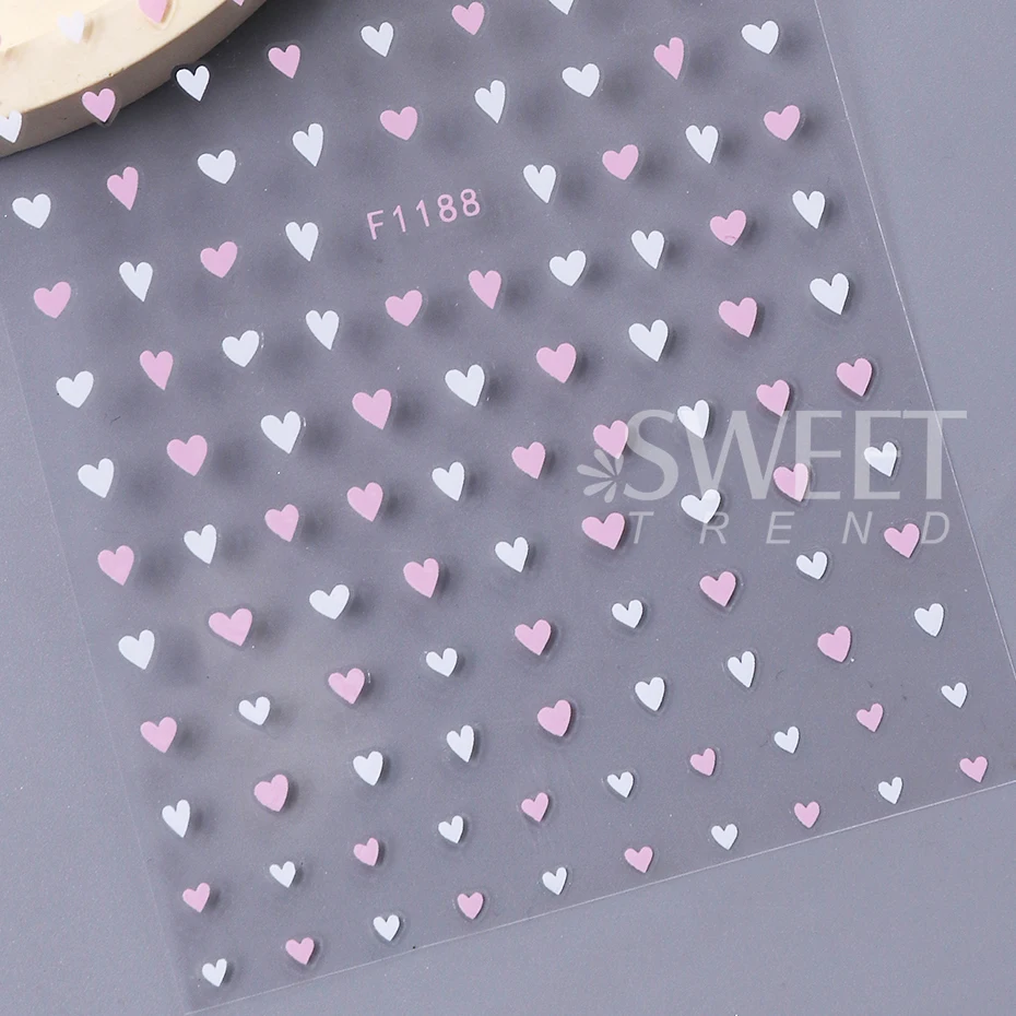 3pcs Valentine's Day Love Heart Nail Stickers Pink White Peach Heart Adhesive Nail Decal DIY Romantic Manicure Decoration Slider