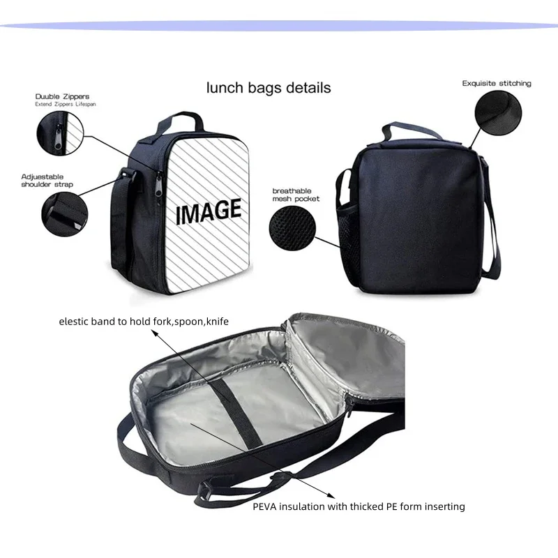 DIY Children Lunch Bags for School , Personalized Large Capacity School Cooler Bags with Your Photos Text