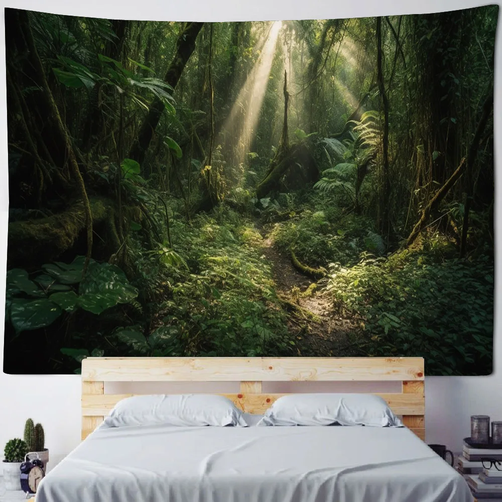 Natural Forest Landscape Tapestry Jungle Wall Hanging Bohemian Home Art Decoration Living Room Bedroom Background Poster