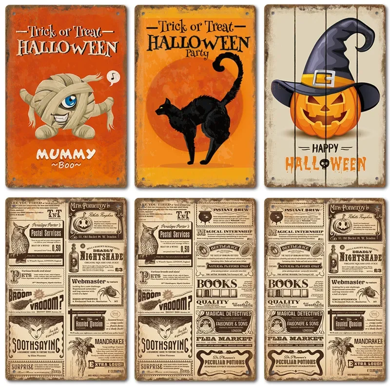 

Halloween retro metal tin sign painting American home background wall frameless decorative painting Living Room decor