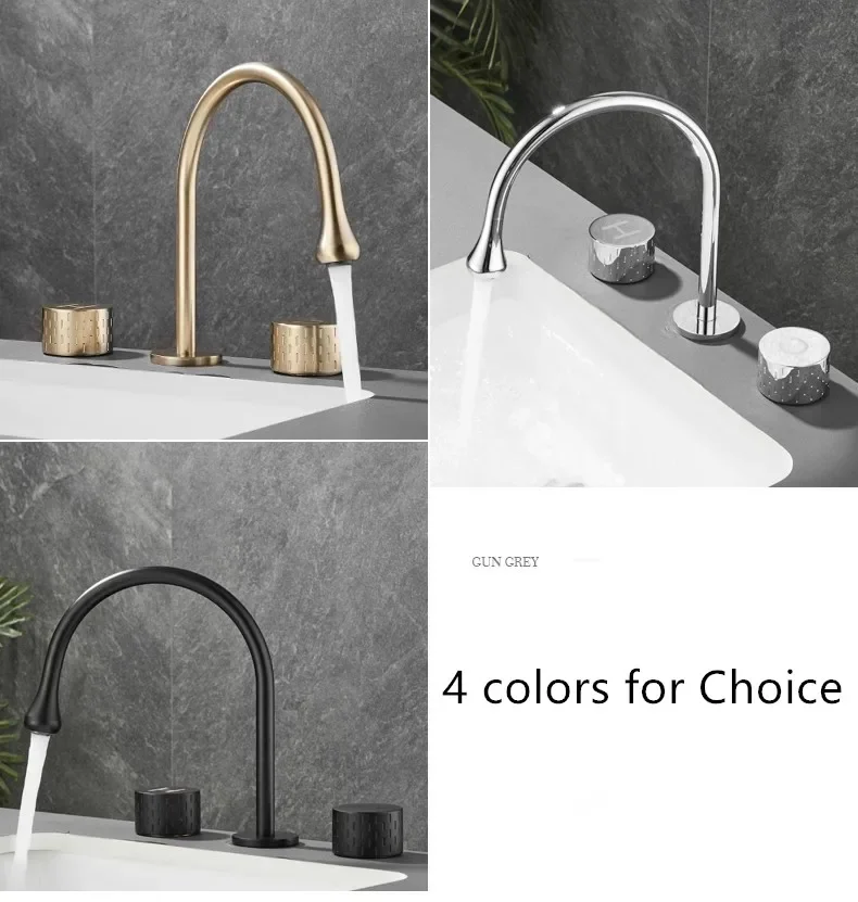 Description Picture 5 of itemBrushed Gold Basin Faucet Brass Gray Widespread Bathroom Black Sink Faucets 3 Hole Hot And Cold  Chrome Water Tap