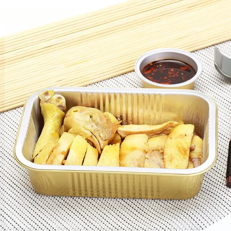 Aluminum Foil Cake Baking Boxes Thickened Gold Without Strap Disposable Rectangular Aluminum Foil Boxes(750ml)