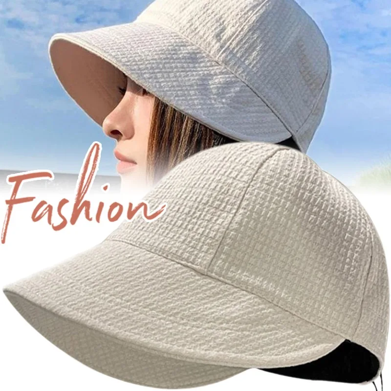 Summer Beach Hat Big Visor Sun Hats Women Outdoor UV Protection Sport Baseball Cap Foldable Fisherman Cap Waffle Bucket Hat outdoor hiking hat,women sun hat,fishing sun hat,surf bucket hat