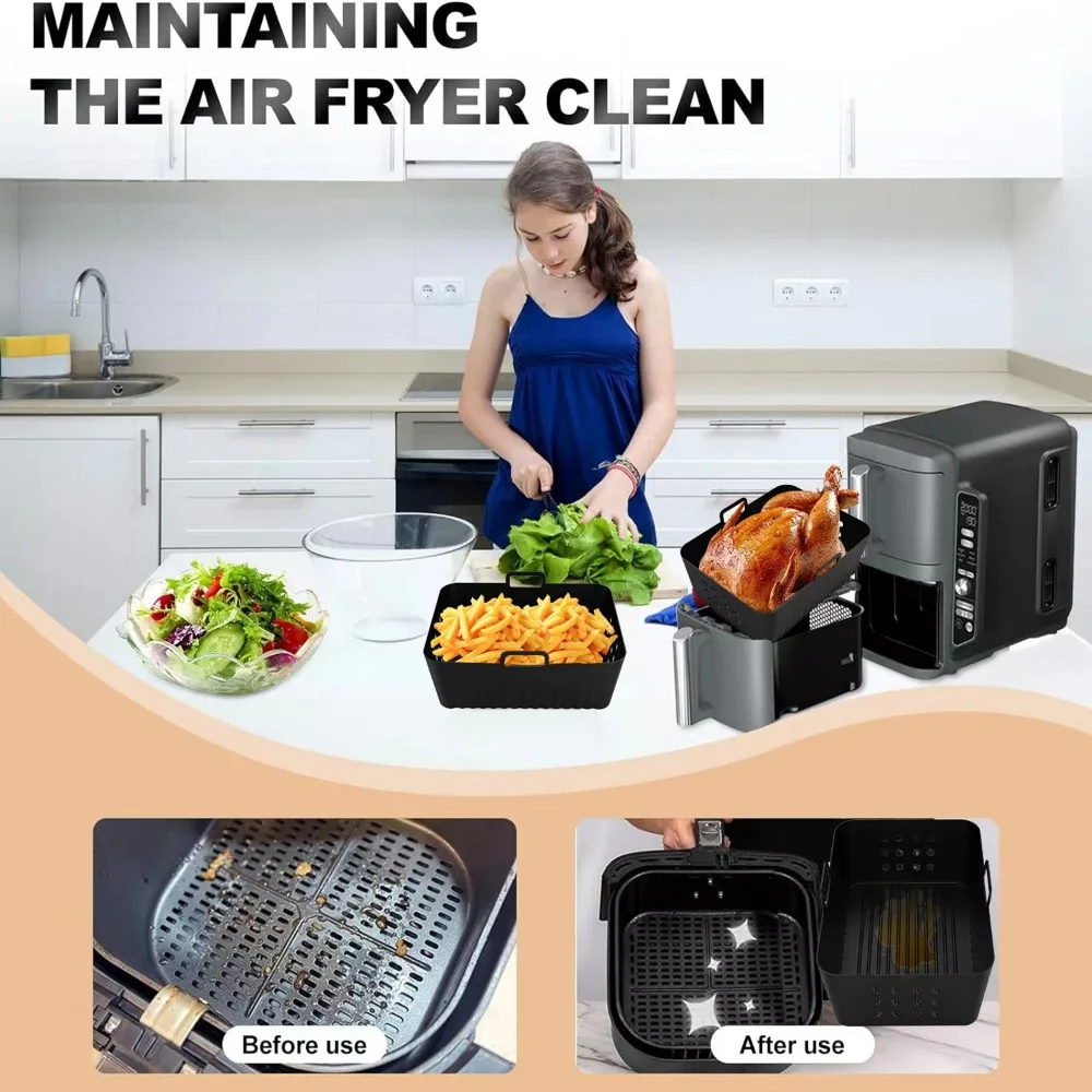 Air Fryer Silicone Liners for Ninja SL400 SL401 Double Stack XL Basket Reusable Air Fryer Baking Tray Airfryer Accessories 2Pcs