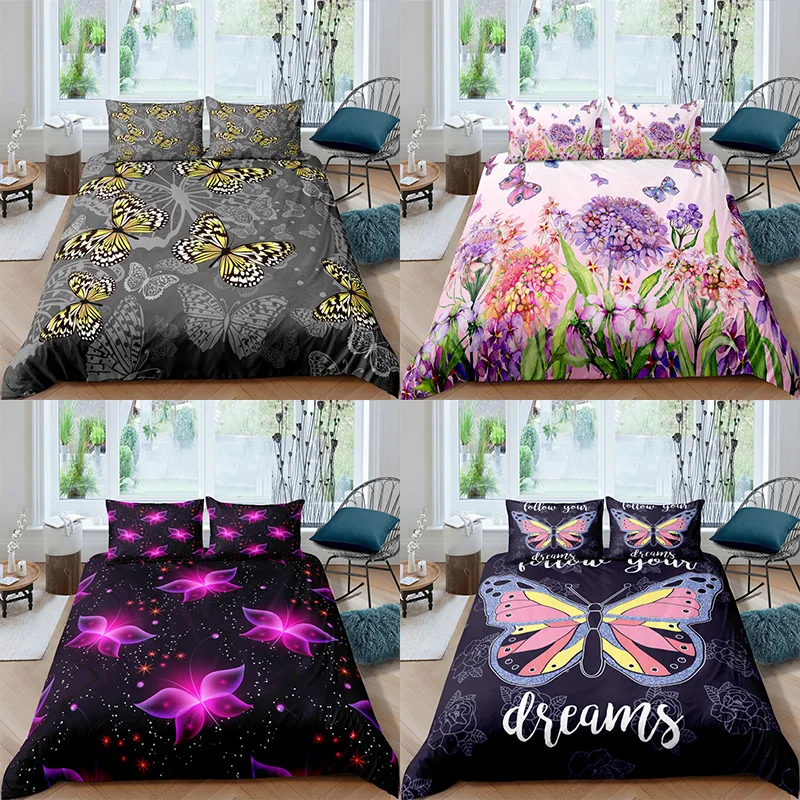 

Комплект постельного белья из 2/3 предметов с 3D-принтом бабочек
