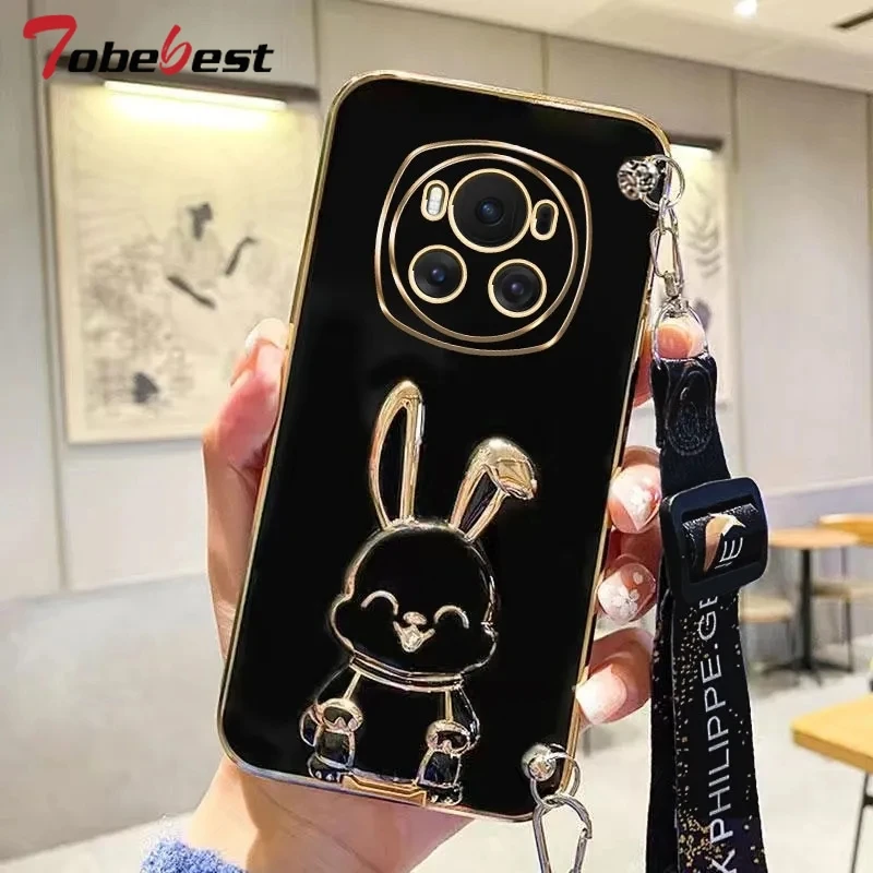 Elegant Crossbody Rabbit Bracket Plating Silicone Case
