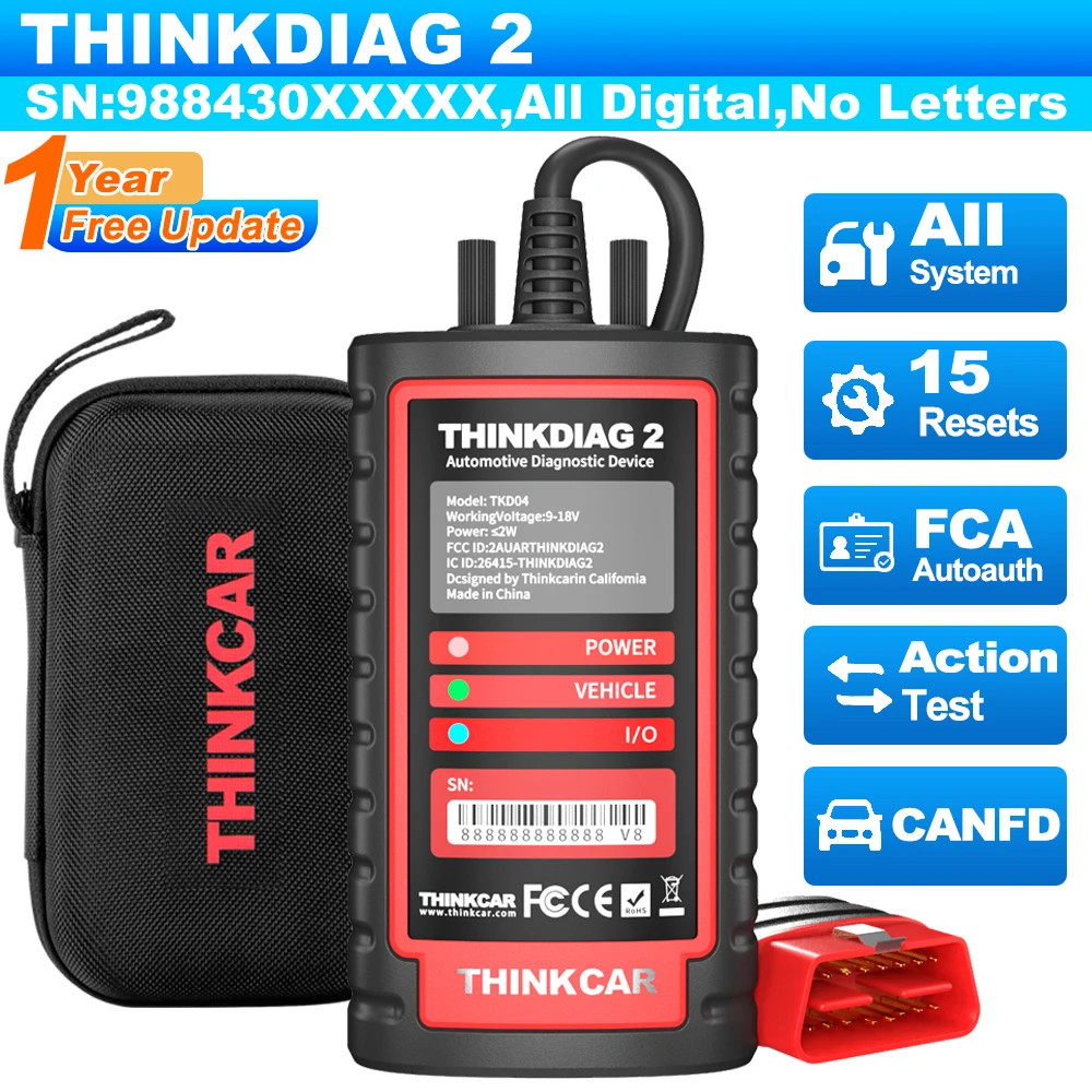 THINKCAR Thinkdiag 2 Ediag Plus Herramienta Automotriz Escáner OBD2 CAN FD Bidireccional 15 Funciones de Reinicio Herramienta de Diagnóstico de Sistema Completo Codificación ECU