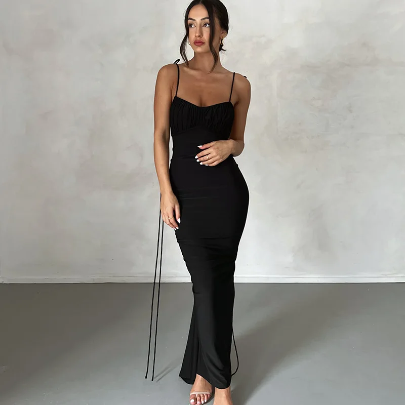 

Sexy Backless Evening Party Strap Prom Dress Women Sleeveless Long Dresses Soild Vestidos 2023 Summer Woman Clothes Traf Vestido