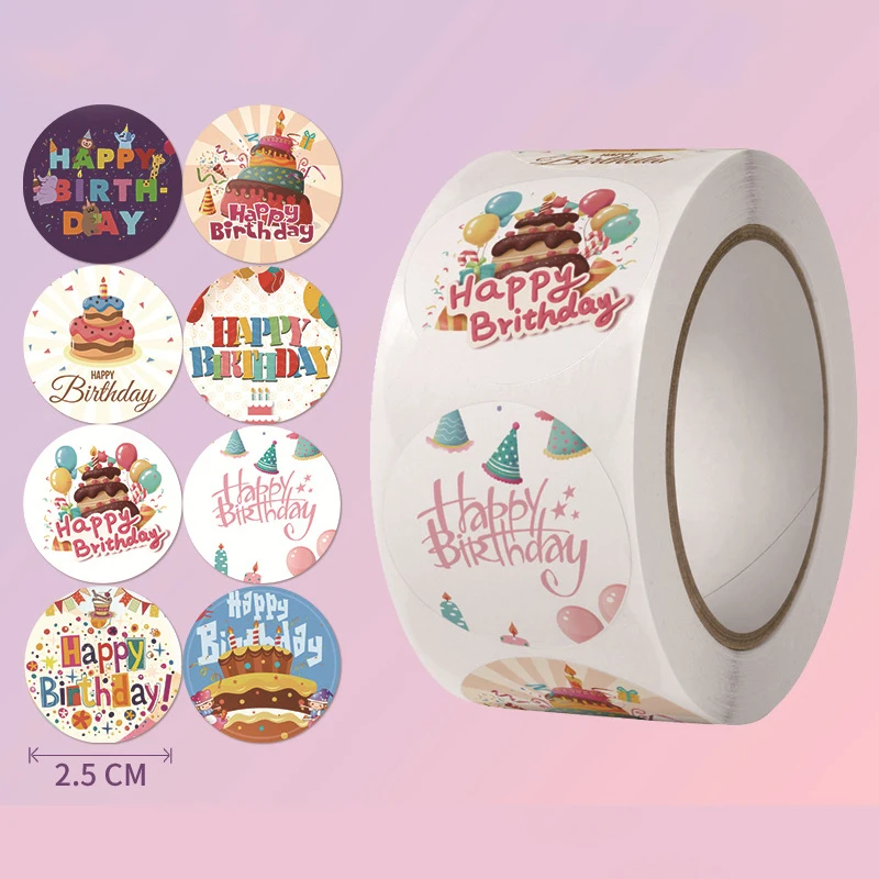 

500 Pcs Round Cute happy Birthday Party Adhesive Diy Seal Stickers Decorative Album Diary Cartoon Label Decor