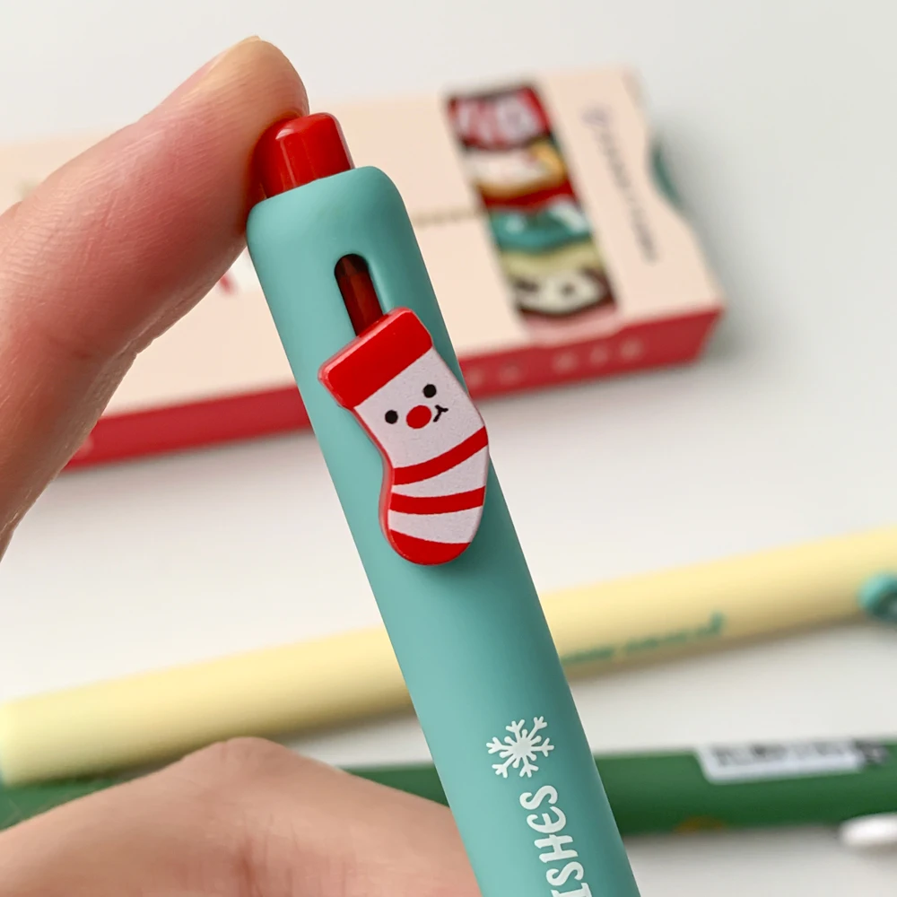 4 Pcs/Set Creative Christmas Gel Pen High-Aesthetics 0.5mm Black Merry Christmas Gel Ink Pen for School Student Office Supplies
