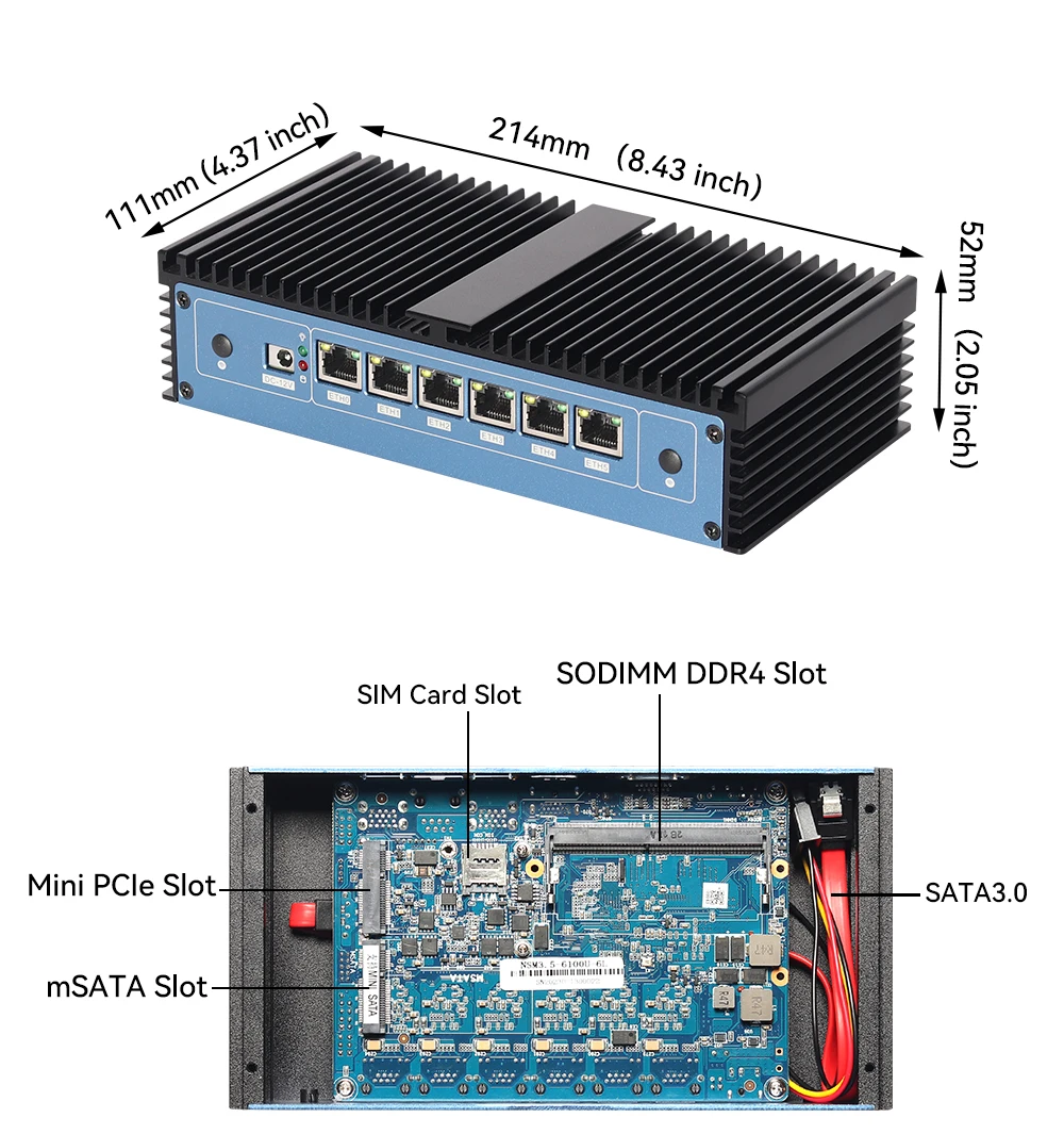 Firewall Router Mini PC Intel Core i7 6500U i5 6200U i3 6100U 6 Gigabit Ethernet LAN Support Linux Windows Pfsense OpenWrt