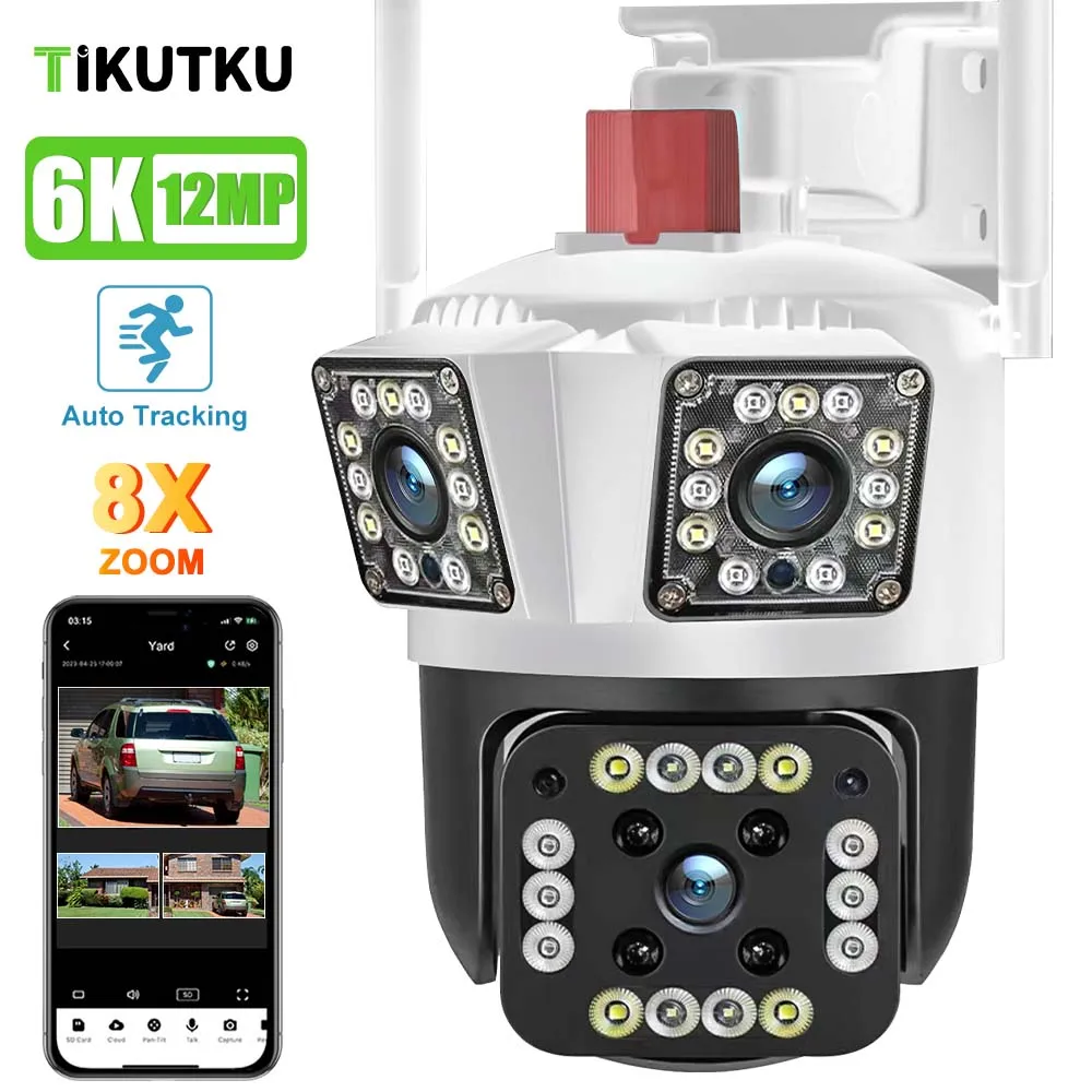 6K 12MP WiFi IP Camera Security Protection 4K 8MP Outdoor Wireless AI Tracking 8X Zoom PTZ Three Lens CCTV Video Surveillance 6k 12mp ptz wifi camera three lens security protection outdoor wireless 4k 8mp 8x zoom ip cctv video surveillance ai tracking