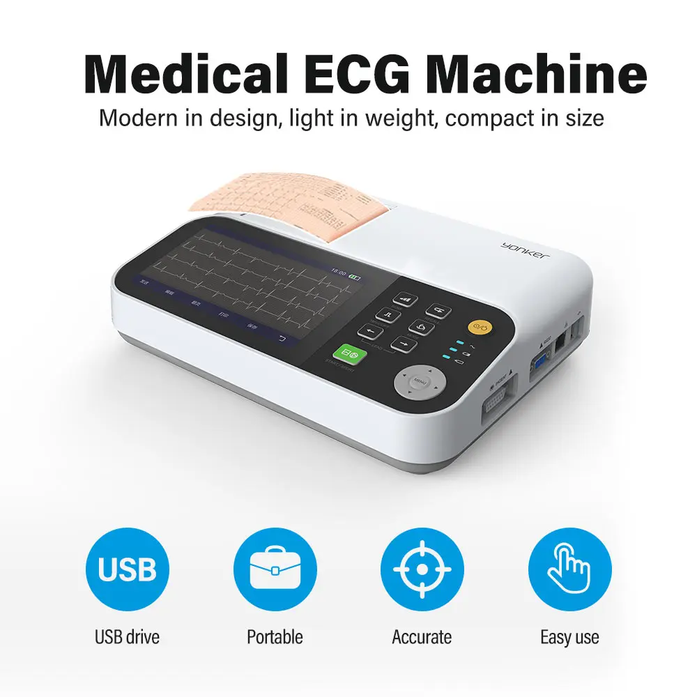 Yongrow Hospital Clinic Portable 6 Channel 12 Lead ECG Electrodes Machines Monitor Production ECG Machine With Thermal Printer