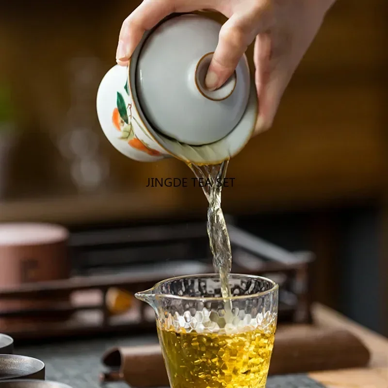 170ml Chinese retro Ru kiln tea cup handmade flower and bird ceramic tea bowl travel portable lid bowl