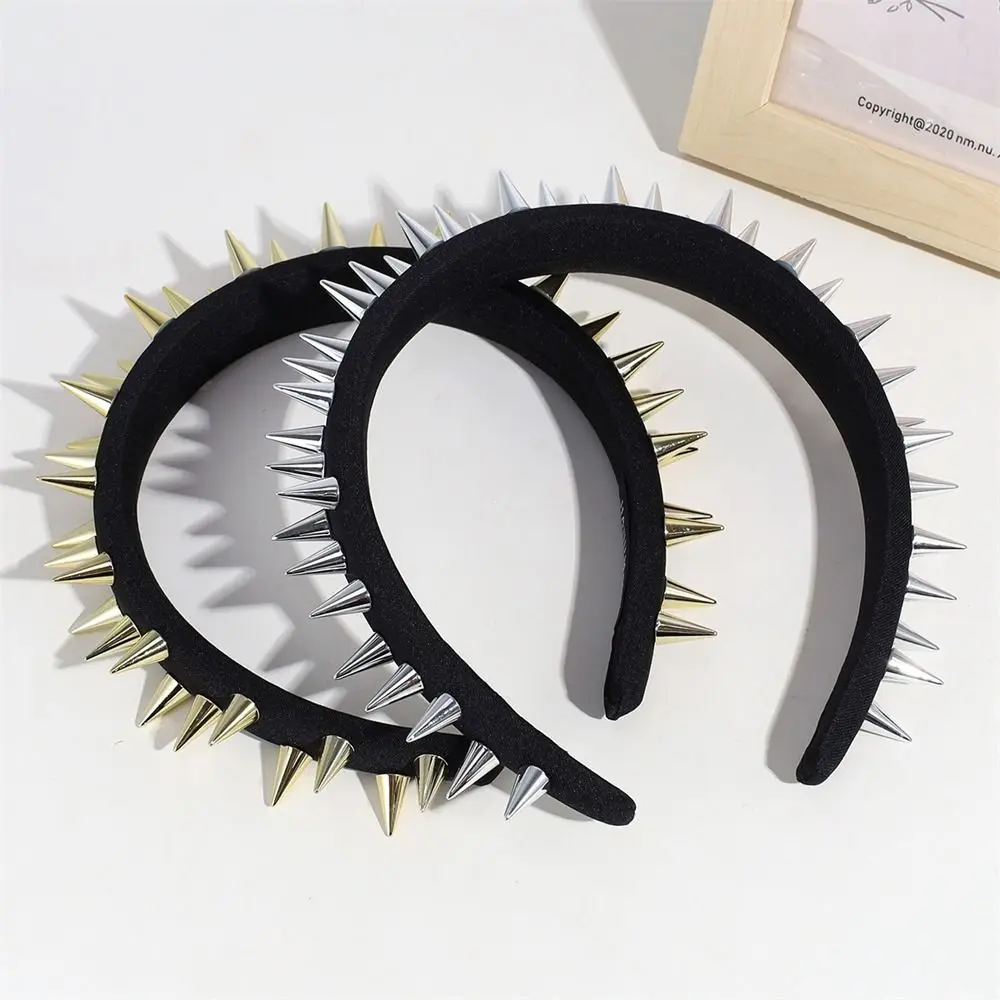 1pcs Fashion Punk Goth Headwear Women Headband Girls Rivets Hair Bands Cosplay Headdress Silver Golden Hair Accessories