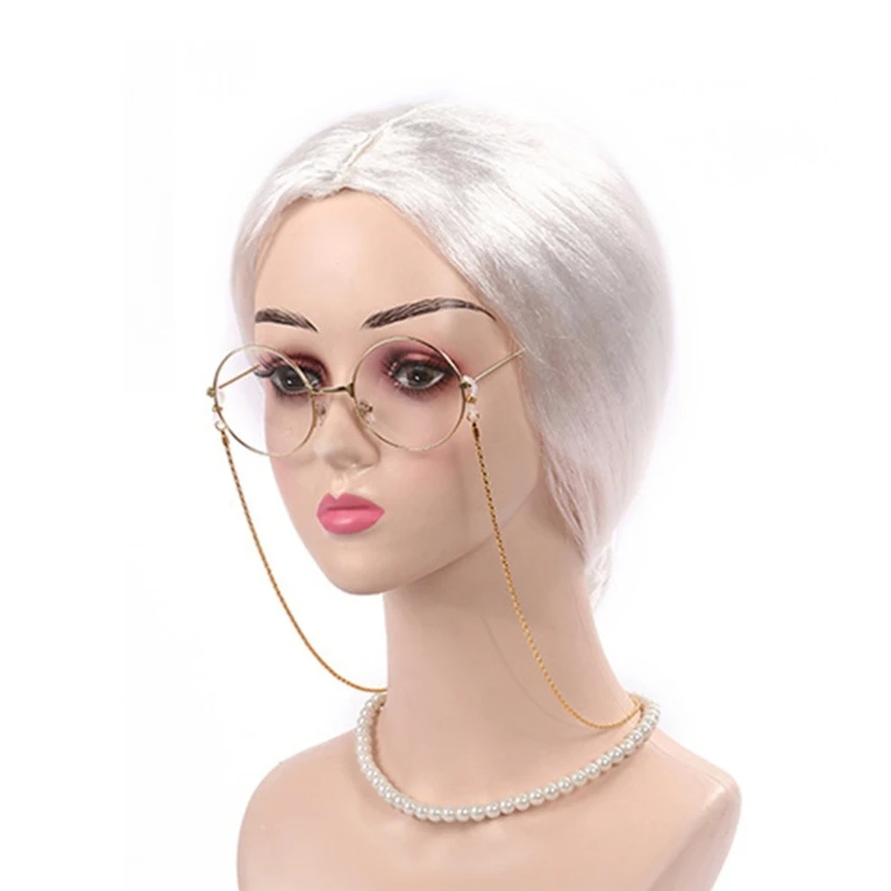 Old Lady Costume Grannys Wigs Costume Grannys Glasses Chain Necklace