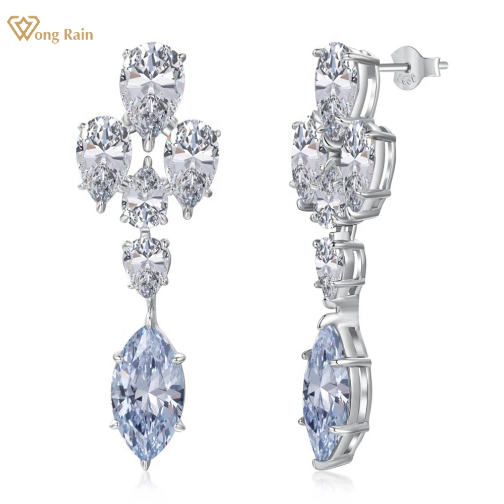 

Wong Rain Romantic 925 Sterling Silver 8*15 MM Marquise Cut Lab Sapphire Aquamarine Gems Drop Dangle Earrings for Women Jewelry