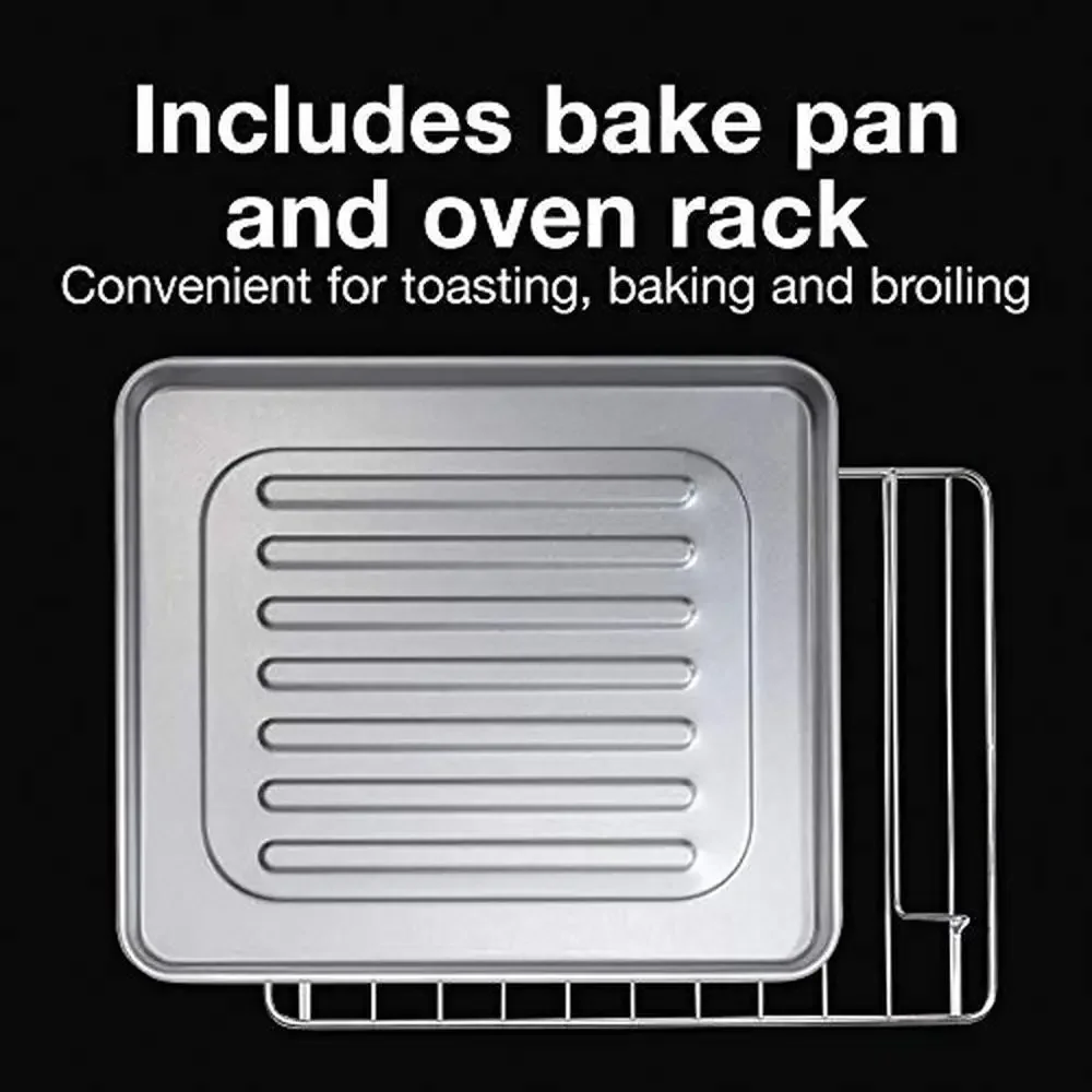 4 Slice Multi-Function Countertop Toaster Oven with Bake Toast Broiler 1100W Timer Auto-Shutoff Bake Pan Oven Rack Stainless 5