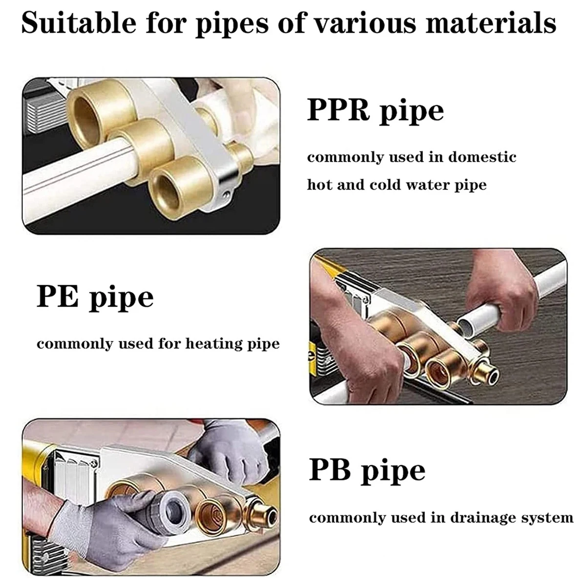 1000W/800W Pipe Welding Machine Pipe Soldering Iron Plastic Welding PP/PPR/PB/PE Tube Heating Hot Melt Tool 63/32 Types