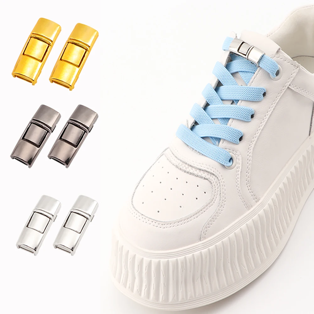 

Metal Lock Shoelaces For Sneakers Colorful Shoelace Clip Press Buckle Shoe Accessories
